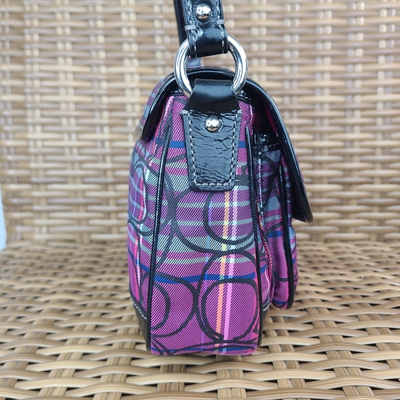 Coach Tartan Plaid Poppy Signature Small Penny Flap Shoulder Bag Purse Purple - Picture 6 of 16